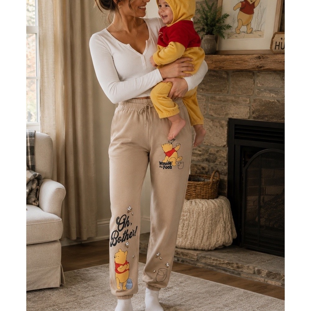 Disney Winnie The Pooh Sweat Pants XS Oh Bother Beige Women Sweatpants Joggers